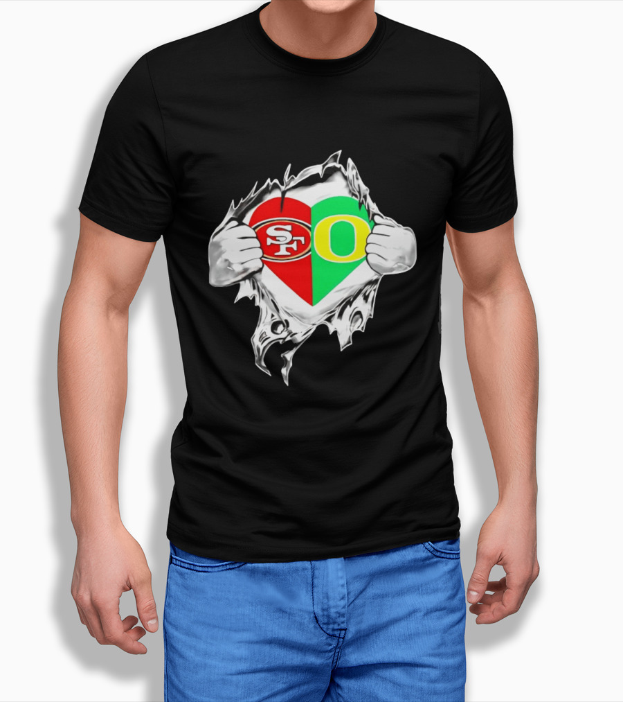 Oregon Ducks San Francisco 49ers Heart Style Logos T-Shirt