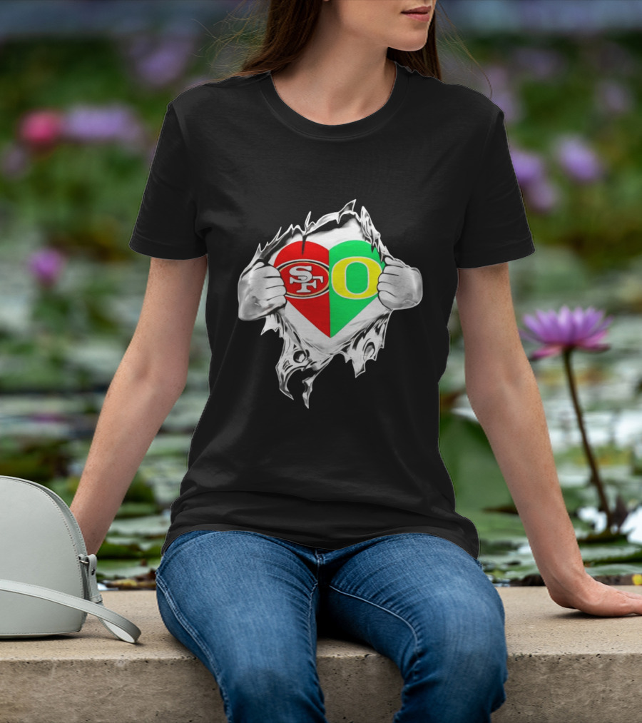Oregon Ducks San Francisco 49ers Heart Style Logos T-Shirt