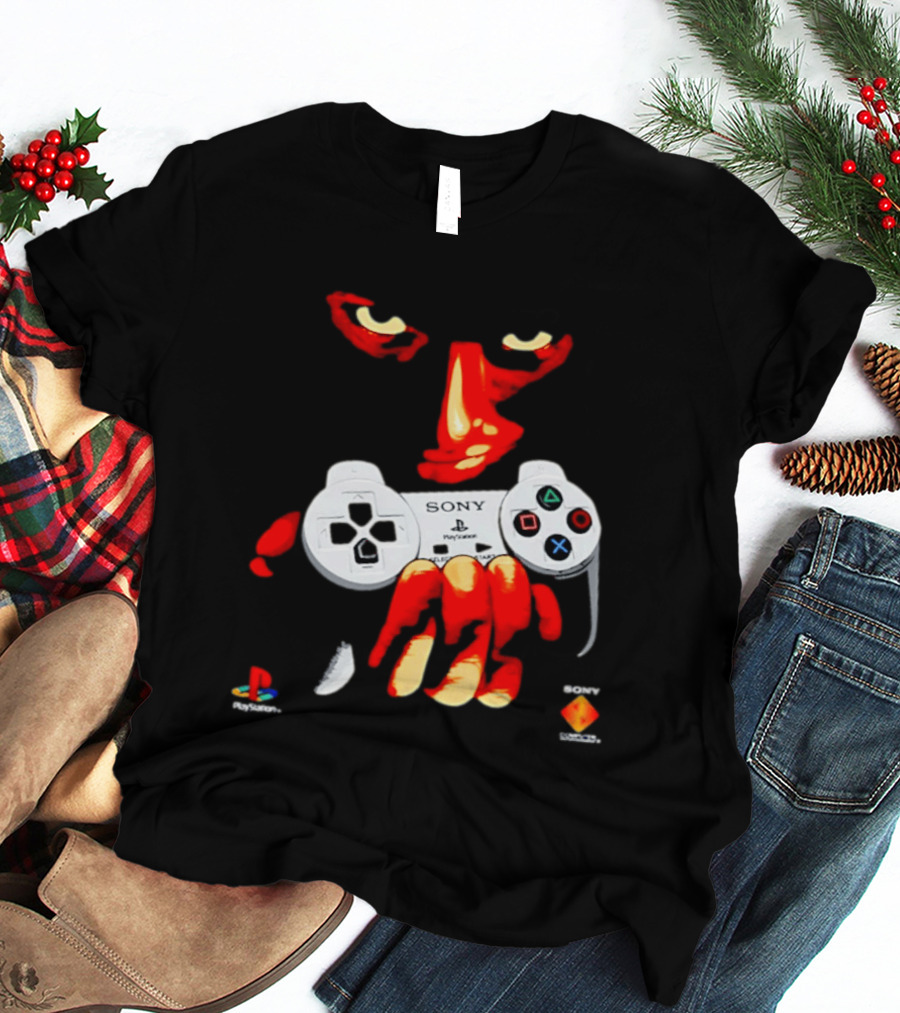 Sony PlayStation Controller 1996 Classic Design With Iconic Red Monster Hand T-Shirt