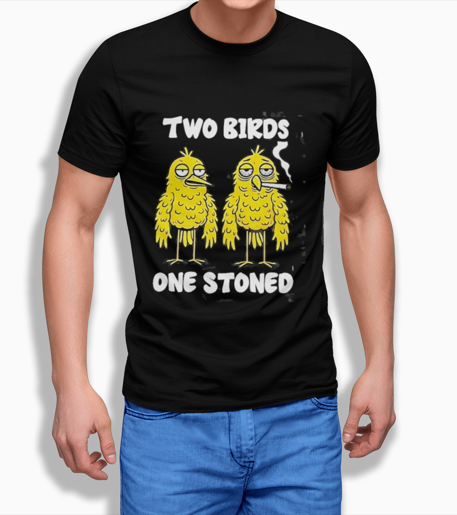 Two Birds One Stoned Smoking Cartoon Humor T-Shirt