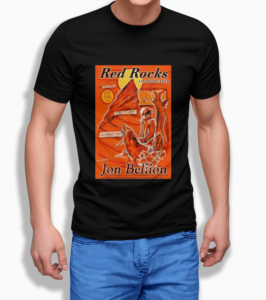Red Rocks Amphitheater Jon Bellion Concert June 11th 2026 Cowboy And Wolf In Wild West Morrison Colorado T-Shirt