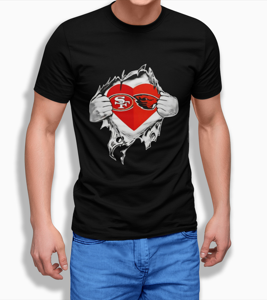 San Francisco 49ers Oregon State Beavers Heart Scratch T-Shirt