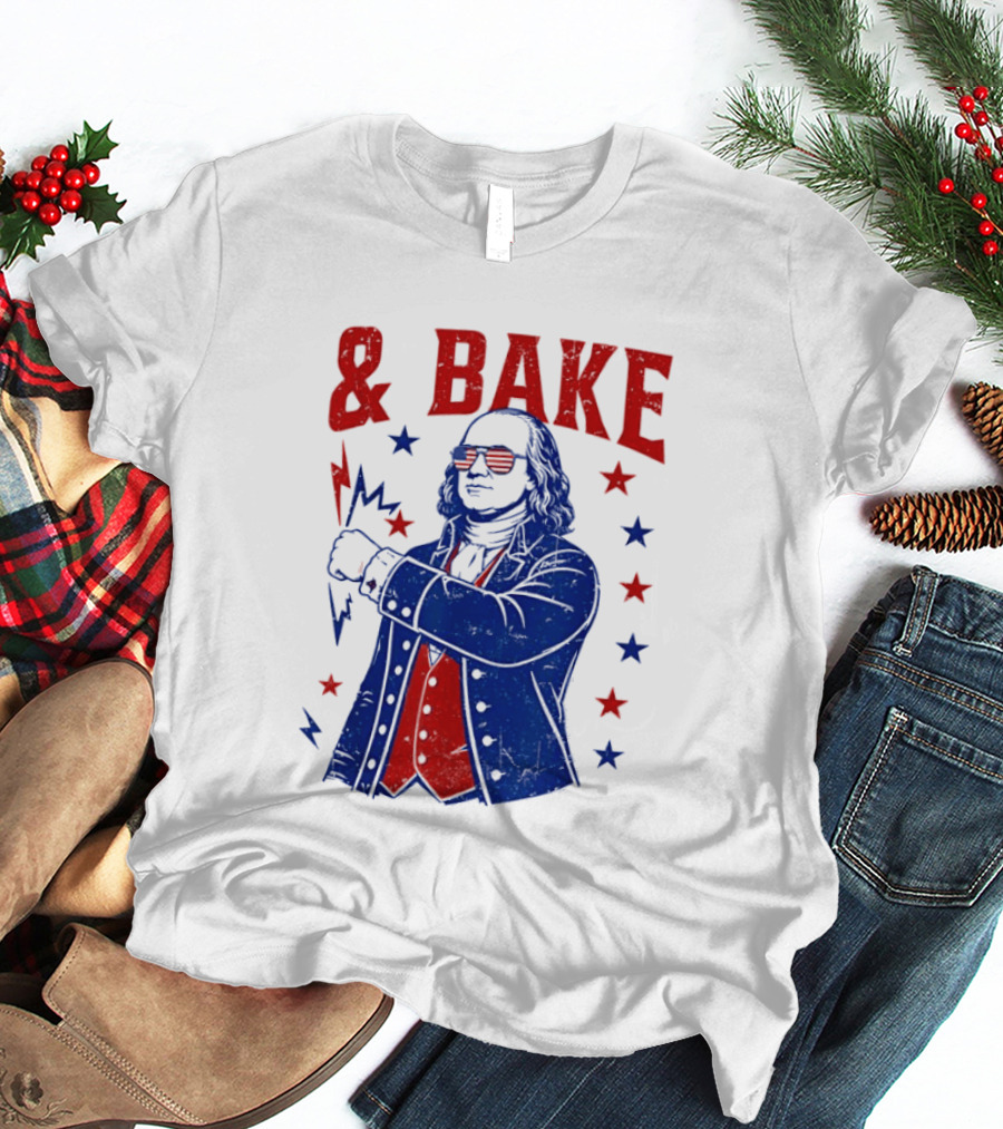 USA Benjamin Franklin Bake American Flag Sunglasses Stars T-Shirt