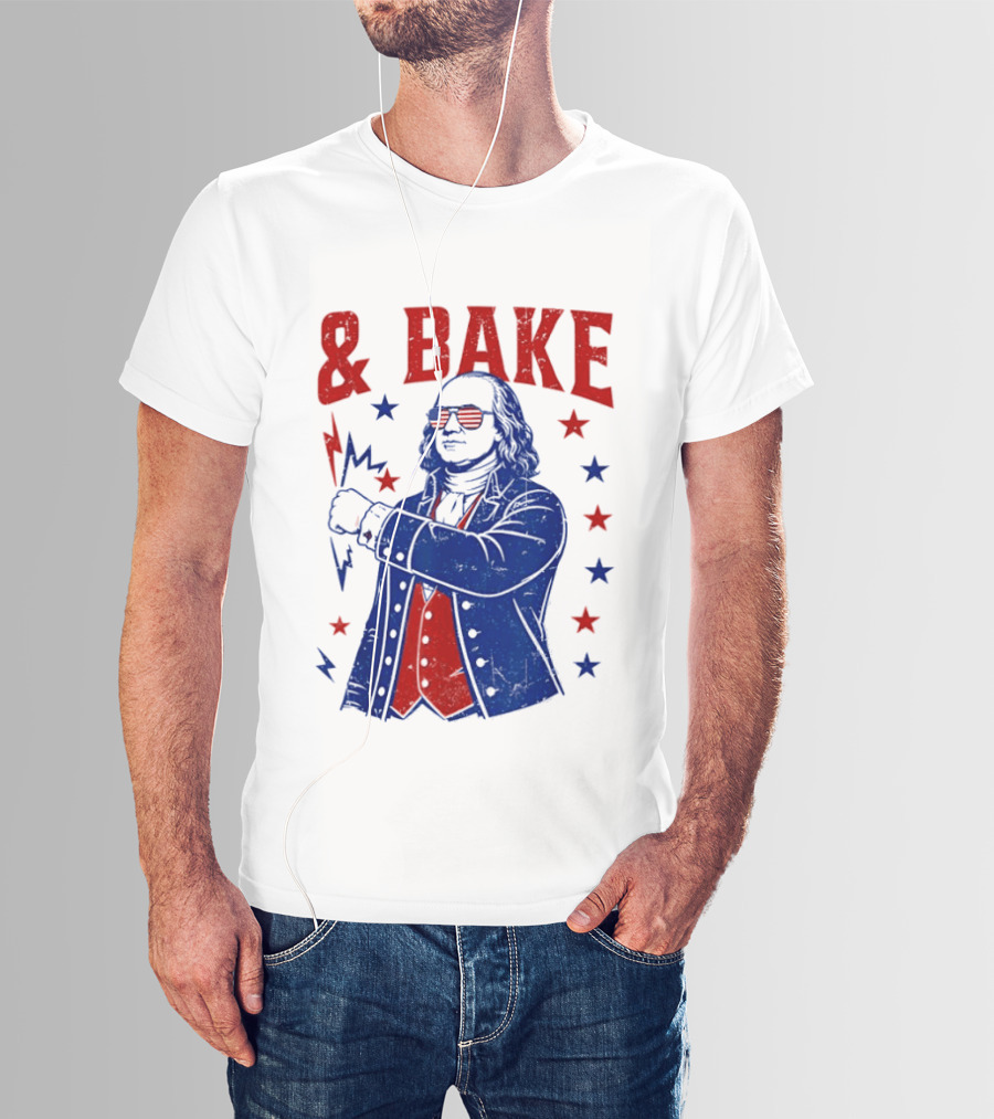 USA Benjamin Franklin Bake American Flag Sunglasses Stars T-Shirt