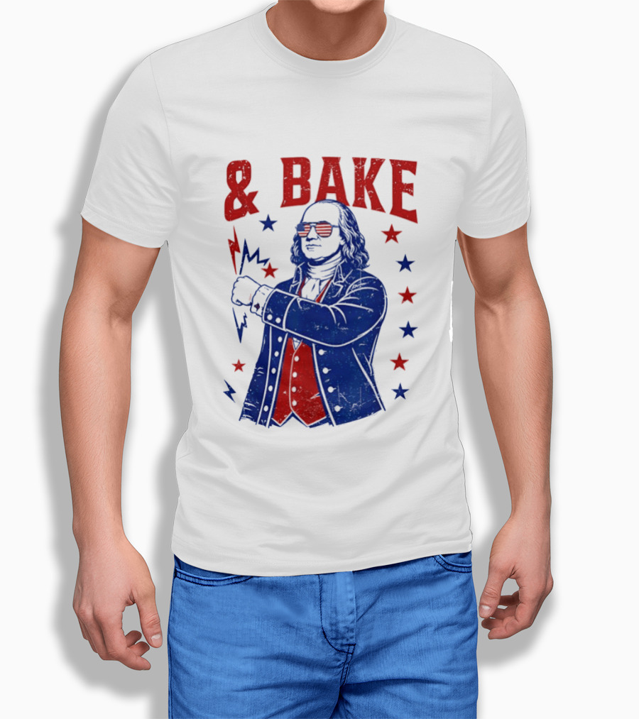 USA Benjamin Franklin Bake American Flag Sunglasses Stars T-Shirt