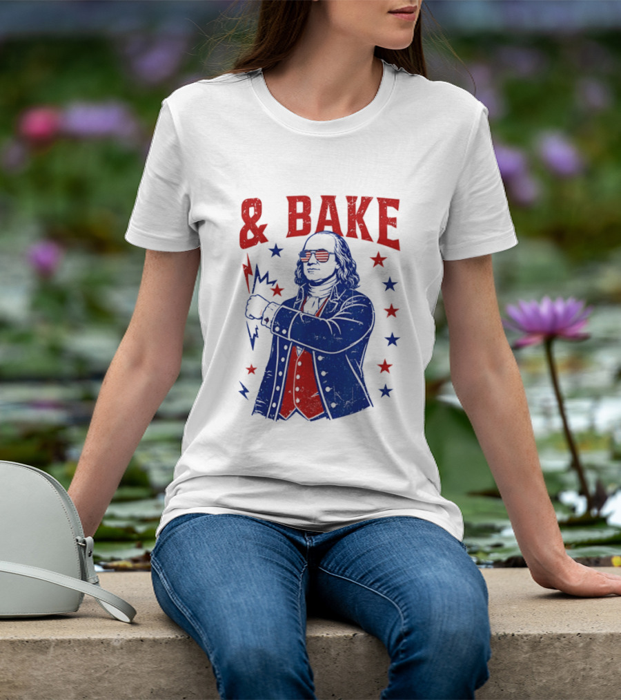 USA Benjamin Franklin Bake American Flag Sunglasses Stars T-Shirt