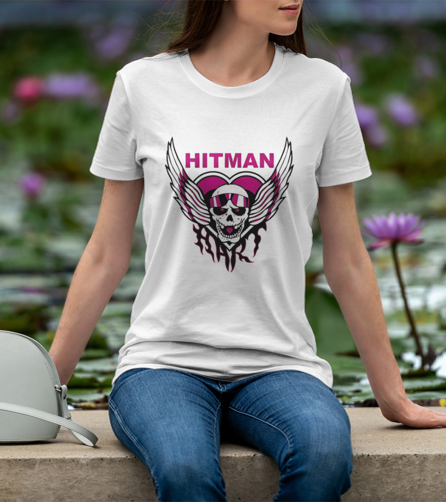 Bret The Hitman Hart Skull Wings Pink Heart T-Shirt