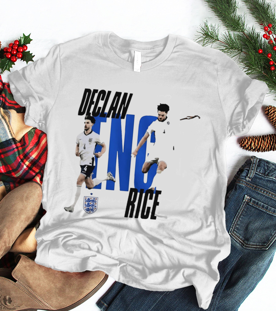 Declan Rice England National Football Team Player Action With Team Crest And ENG Letters T-Shirt