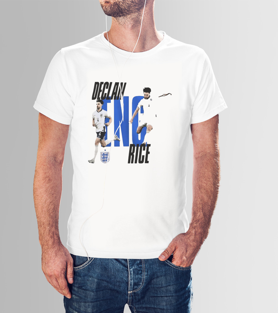 Declan Rice England National Football Team Player Action With Team Crest And ENG Letters T-Shirt