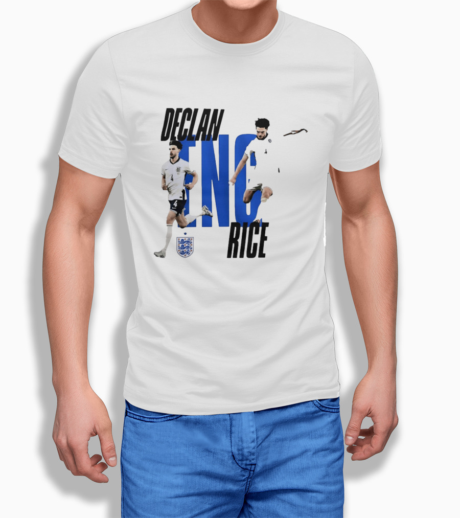 Declan Rice England National Football Team Player Action With Team Crest And ENG Letters T-Shirt