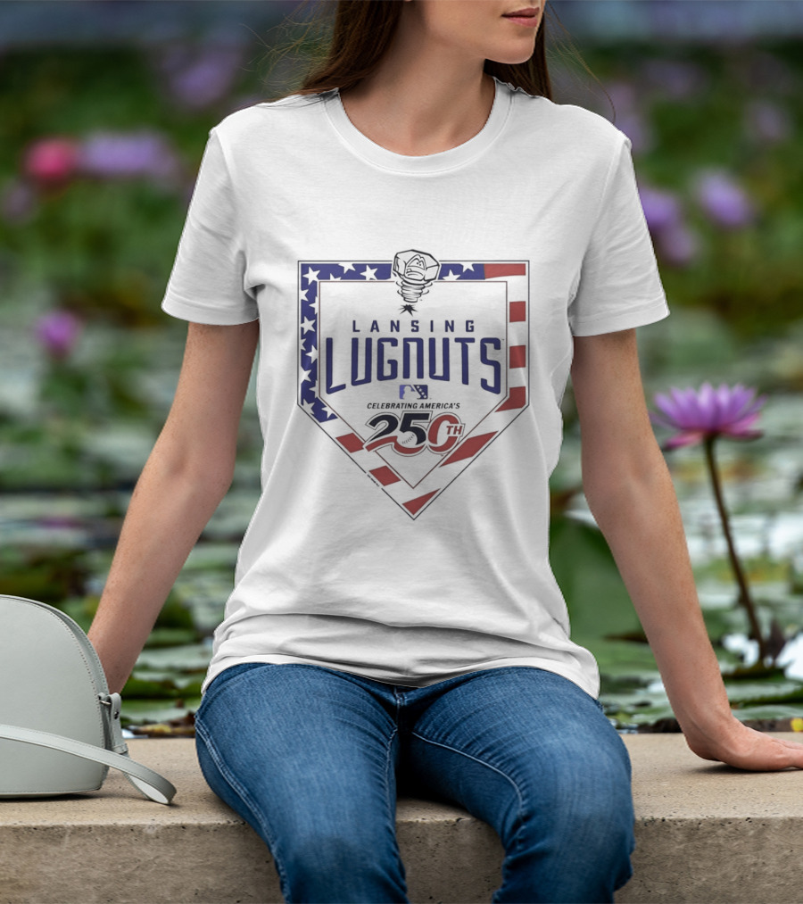 Lansing Lugnuts Celebrating America's 250th Anniversary 25th Logo USA Flag T-Shirt
