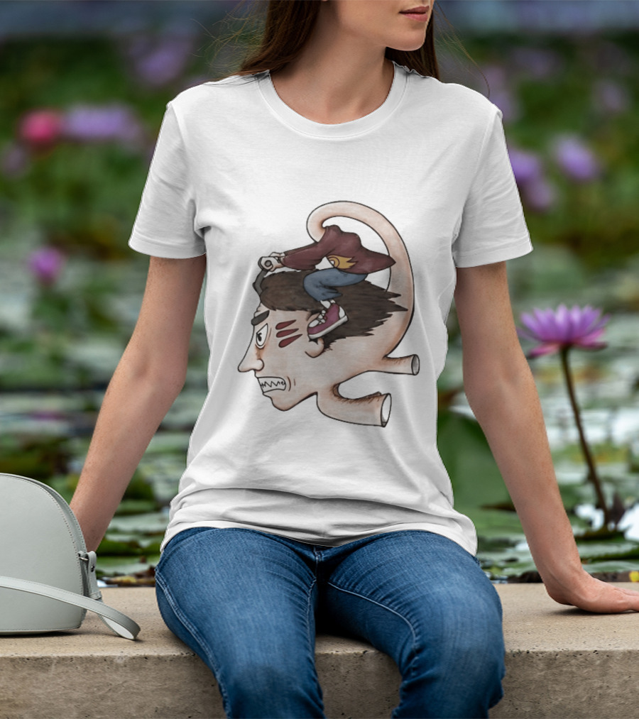Man Riding His Own Head Retro Surreal Art Rider T-Shirt