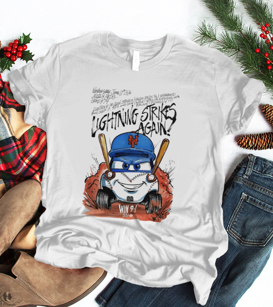 Mets Nolan McLean Baseball Lightning Strikes Again June 17 NYC T-Shirt