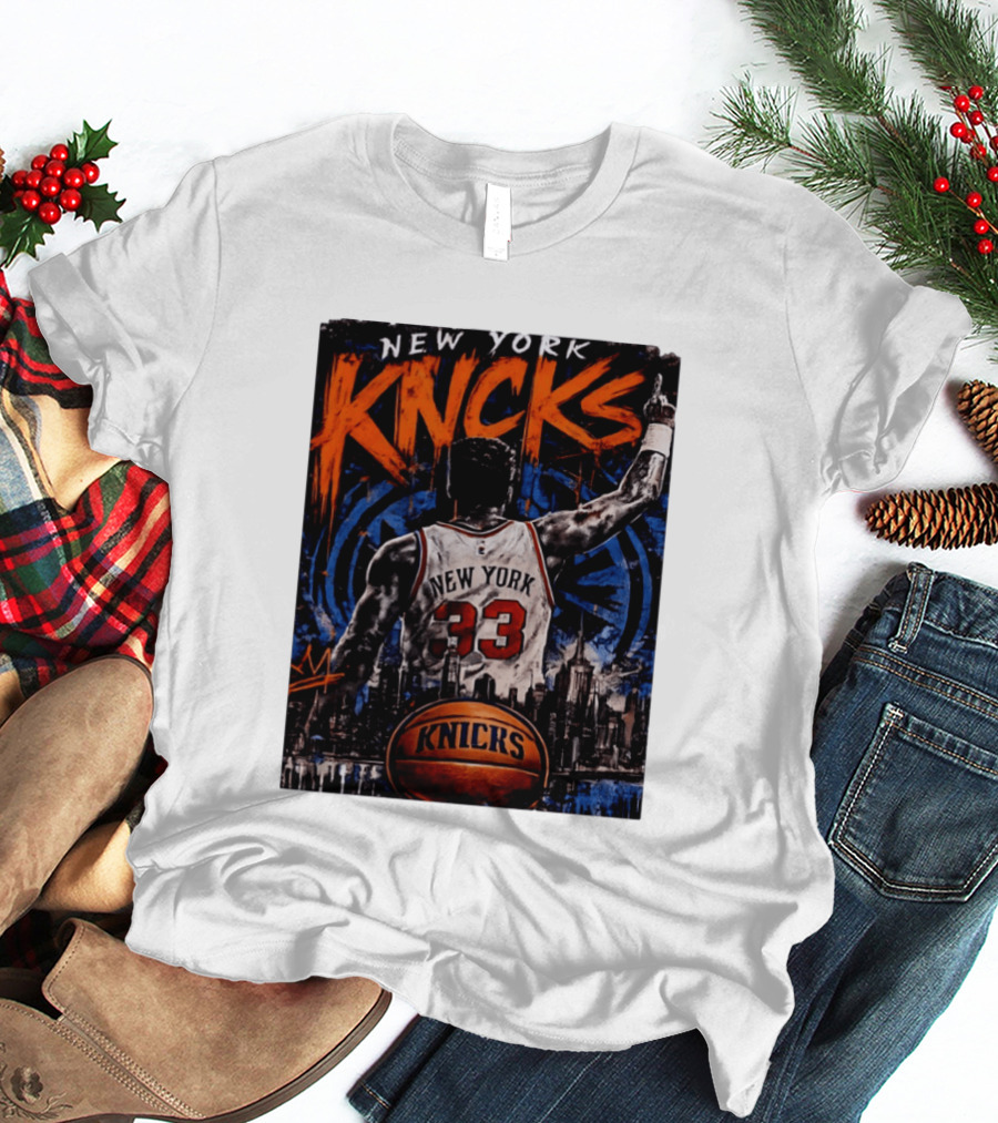 New York Knicks Ewing 33 City Skyline Basketball T-Shirt
