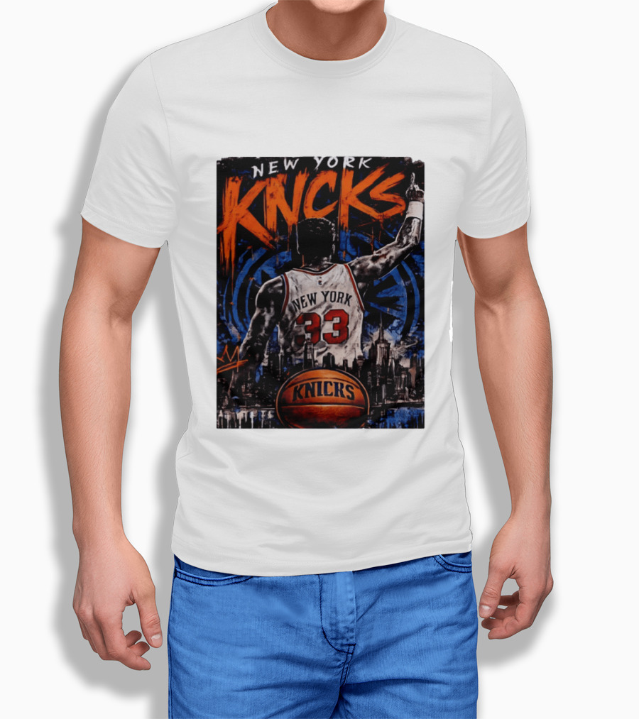 New York Knicks Ewing 33 City Skyline Basketball T-Shirt