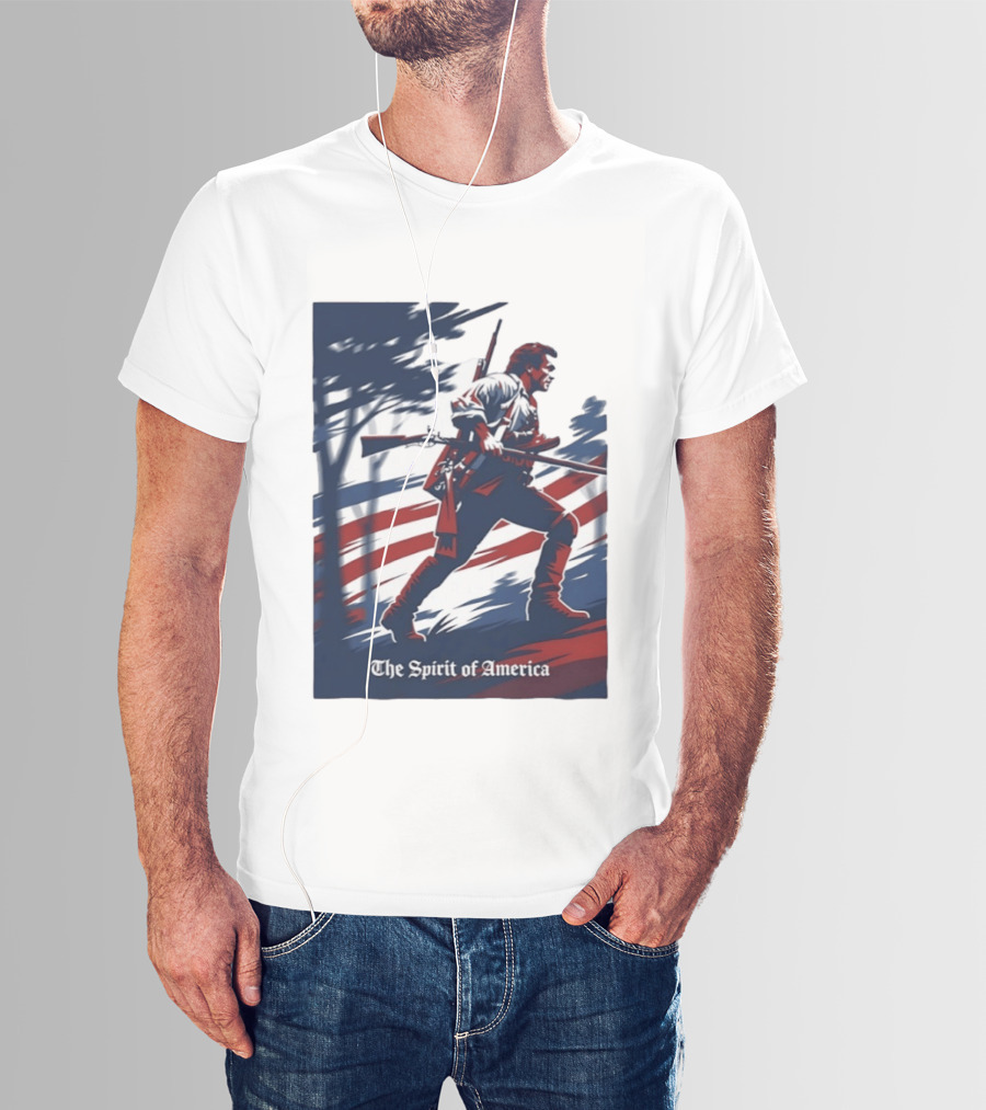 The Spirit Of America Revolutionary War Soldier With Musket And American Flag T-Shirt