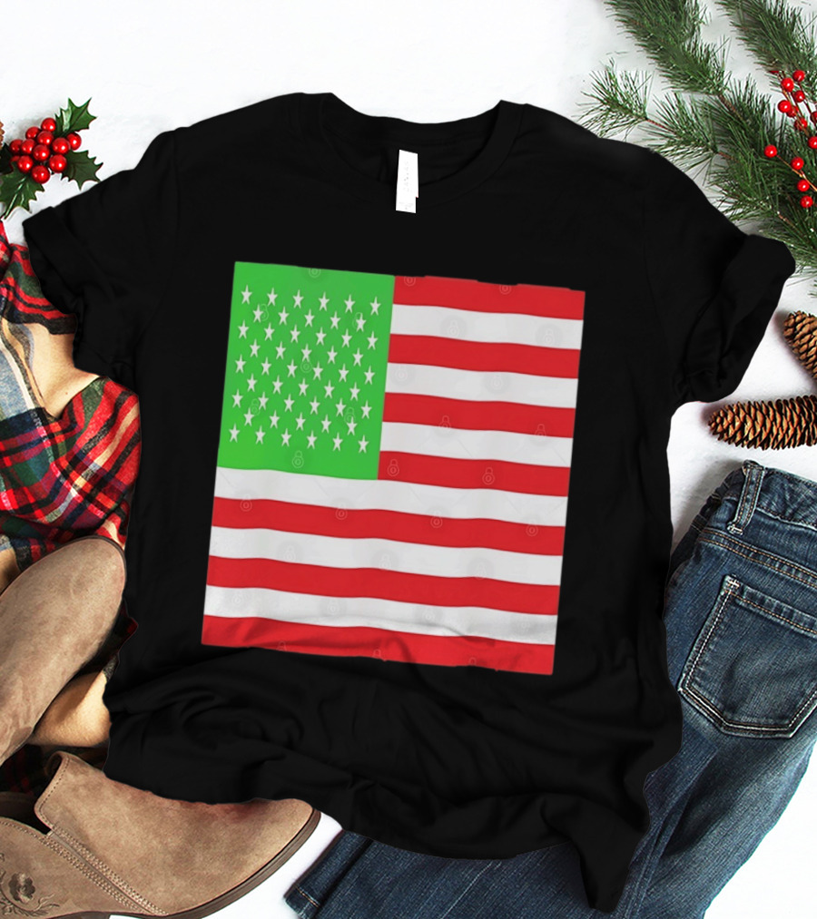 American Flag Green And Red Color Variant Stars And Stripes T-Shirt