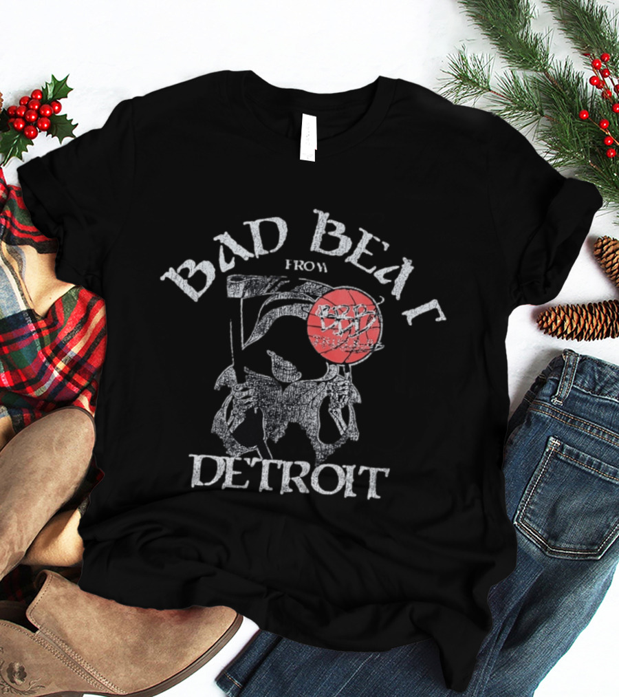 Bad Beat Detroit Grim Reaper Basketball Skeleton Holding Red Ball T-Shirt