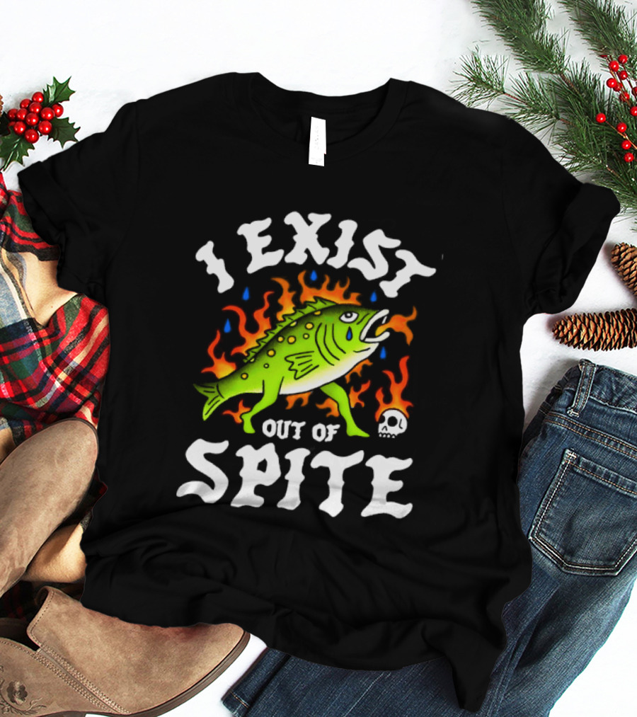 Bass Fish I Exist Out Of Spite Skull Fire Flames T-Shirt