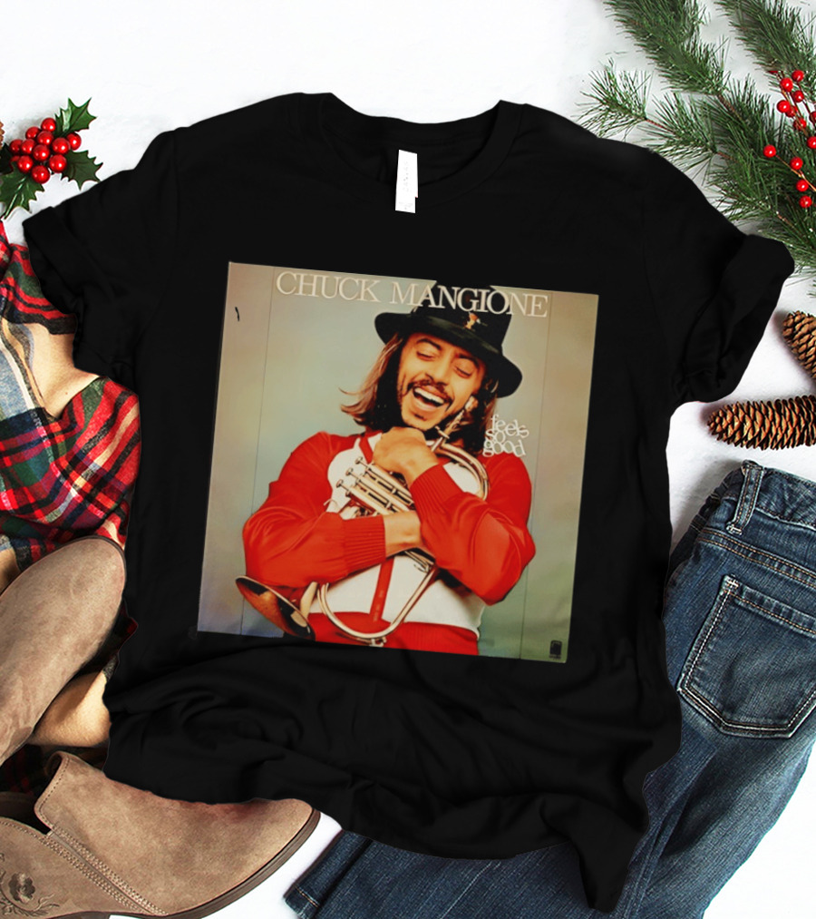 Chuck Mangione Feels So Good Iconic Album Cover With Flugelhorn Player In Red And White Outfit T-Shirt