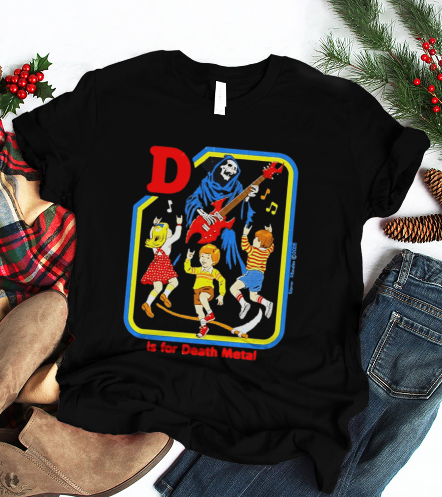 D Is For Death Metal Grim Reaper Kids Rocking Out With Electric Guitar T-Shirt