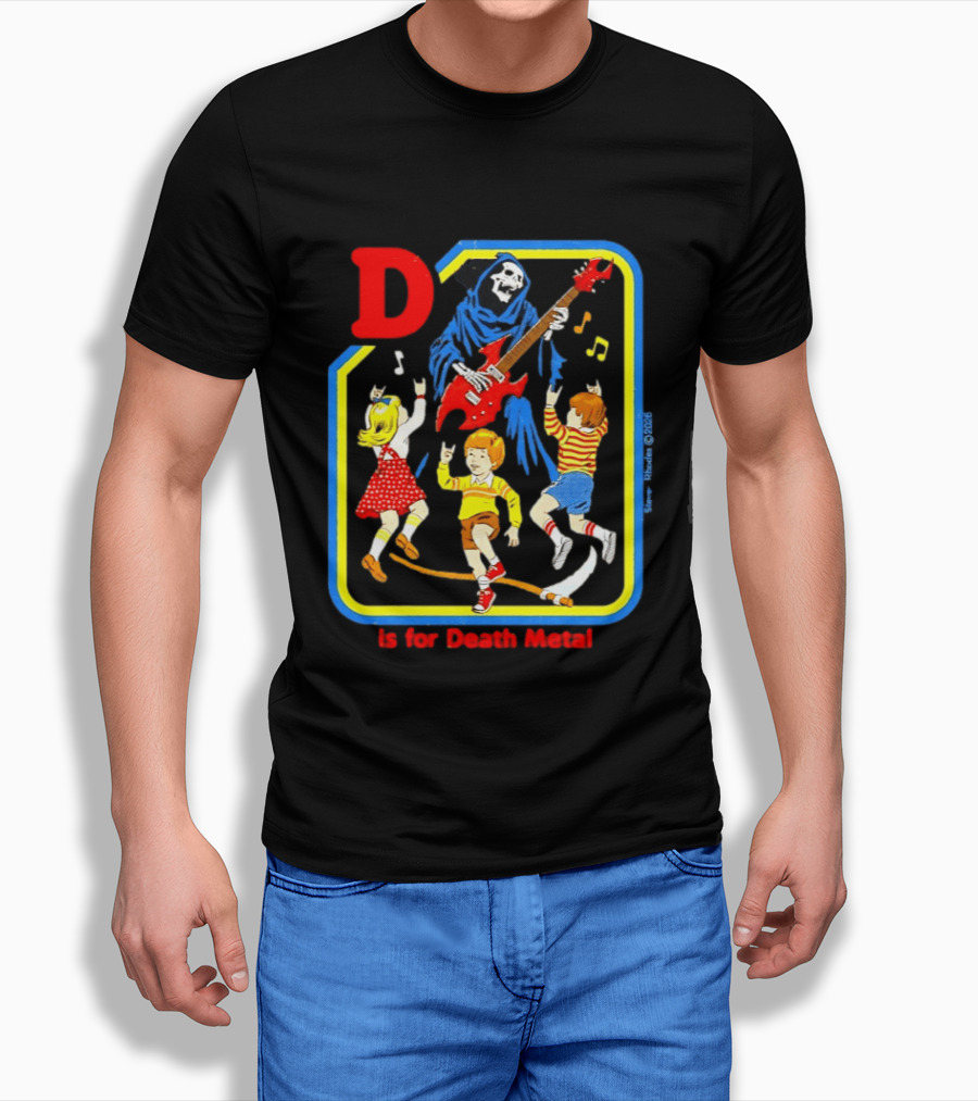 D Is For Death Metal Grim Reaper Kids Rocking Out With Electric Guitar T-Shirt