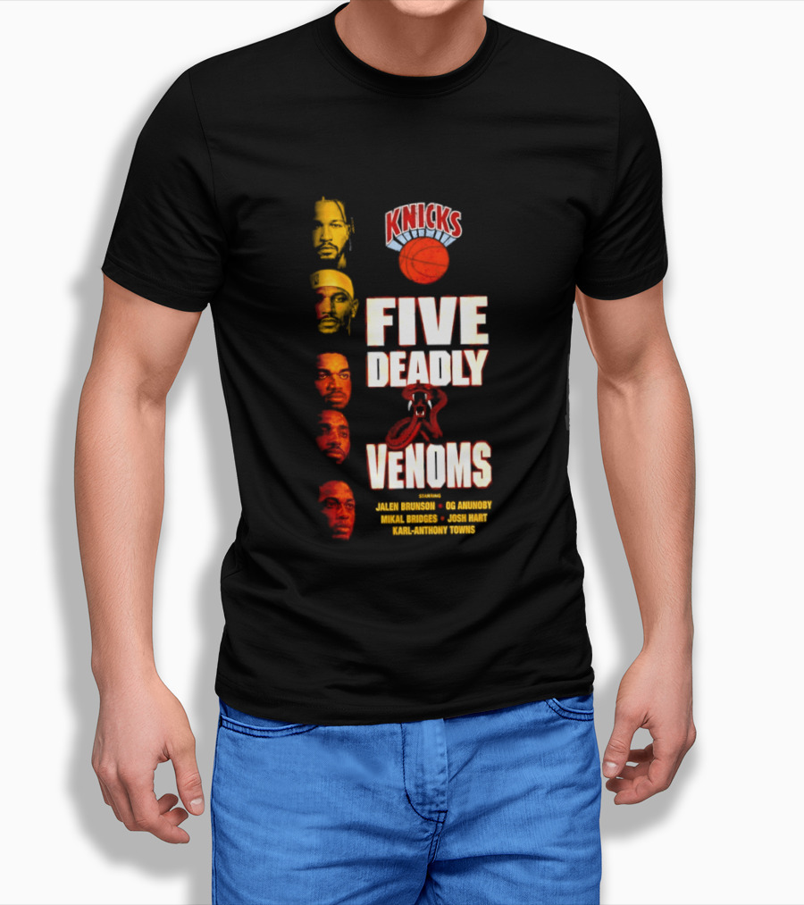 Knicks Five Deadly Venoms Jalen Brunson RJ Barrett Mitchell Robinson Josh Hart Karl Anthony Towns T-Shirt