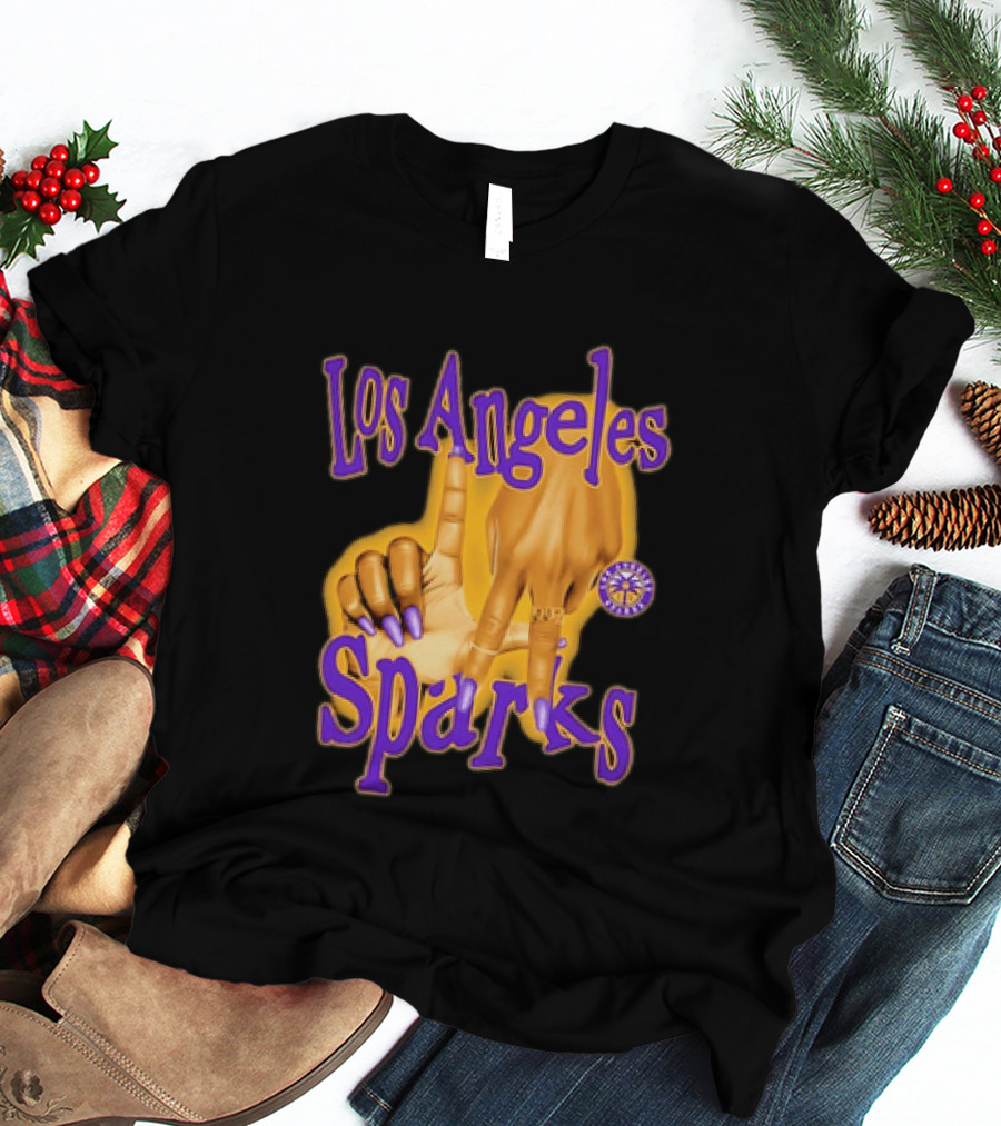 Los Angeles Sparks WNBA Finger Gesture Purple Ink Sketch T-Shirt