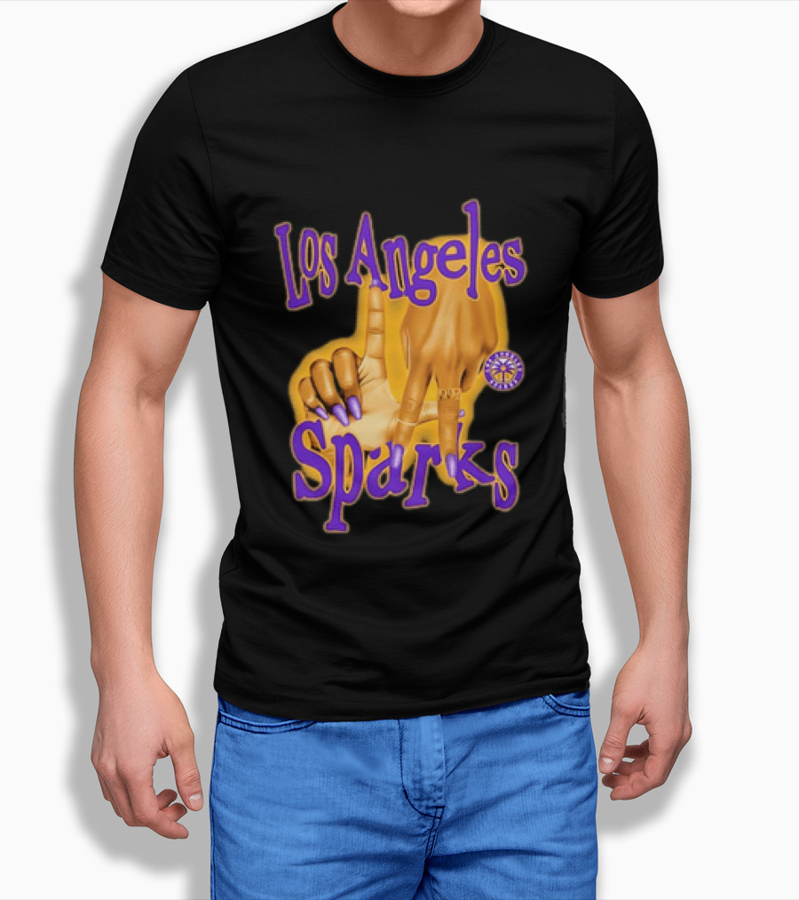 Los Angeles Sparks WNBA Finger Gesture Purple Ink Sketch T-Shirt