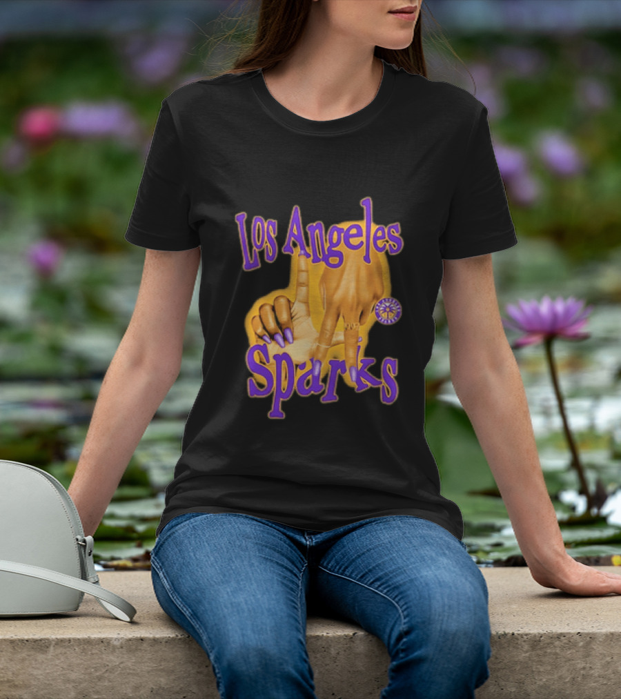Los Angeles Sparks WNBA Finger Gesture Purple Ink Sketch T-Shirt