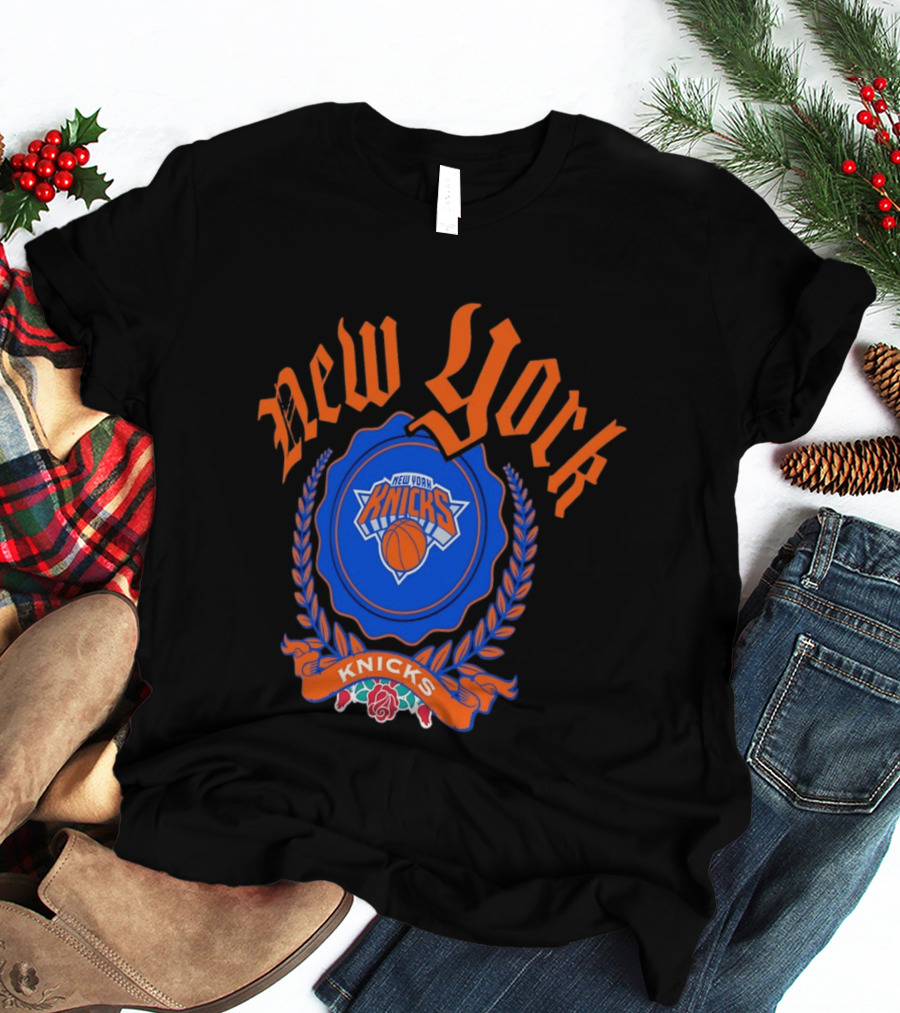 New York Knicks Crest With Rose And Blue T-Shirt