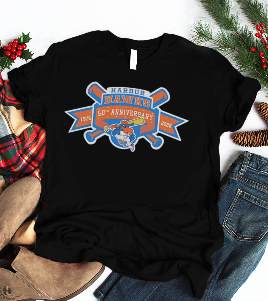 Harbor Hawks 50th Anniversary 1976 2026 Baseball Team Vintage Logo Celebration T-Shirt