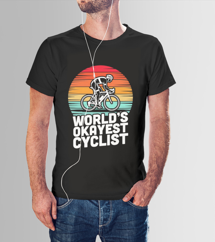 World's Okayest Cyclist Sunset Bicycle T-Shirt