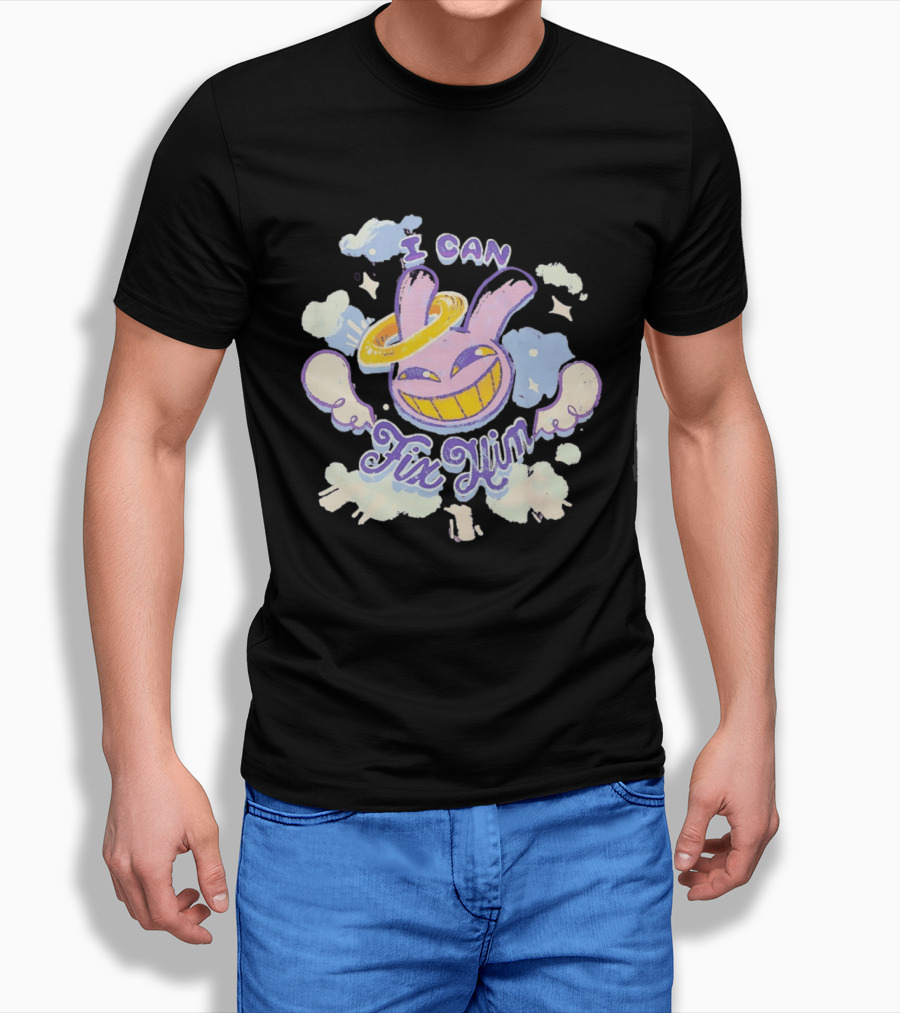 I Can Fix Him Creepy Purple Rabbit Halo Wings T-Shirt