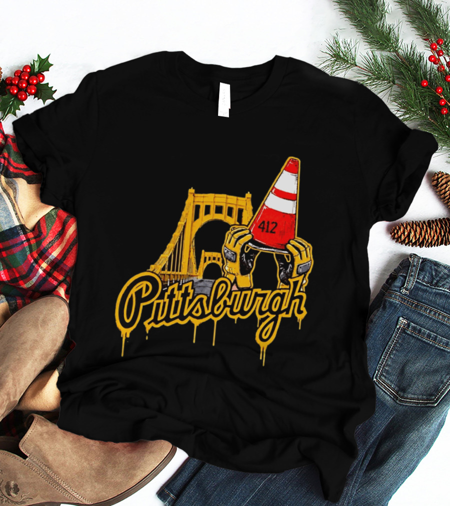 Pittsburgh 412 Construction Cone Bridge T-Shirt