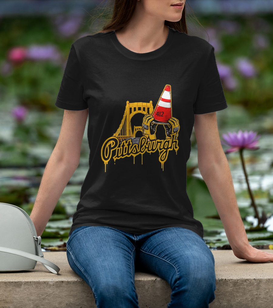 Pittsburgh 412 Construction Cone Bridge T-Shirt
