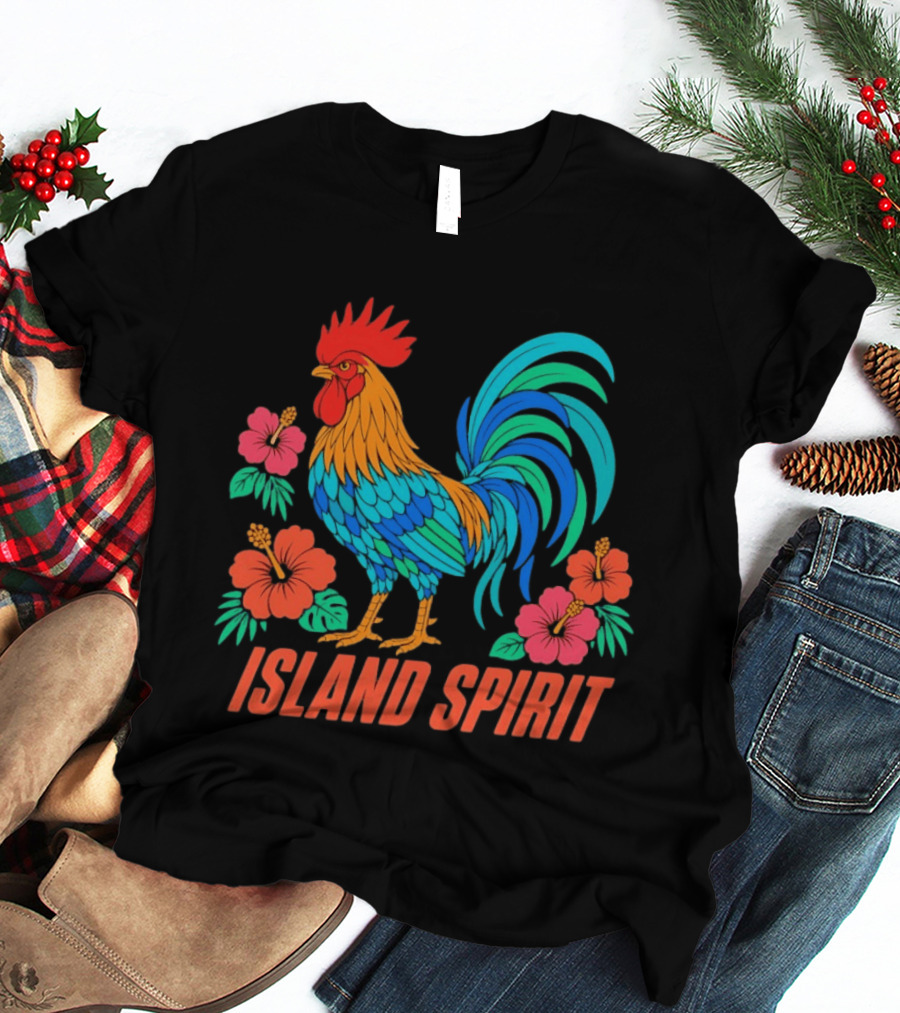 Island Spirit Rooster Hibiscus Flower Tropical Bird T-Shirt