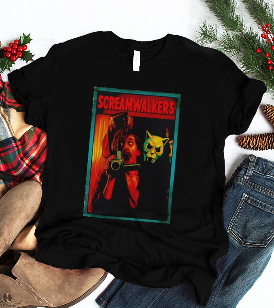 Screamwalkers Horror Movie With Camera And Masked Figure T-Shirt