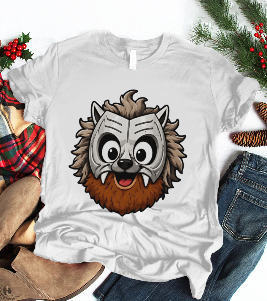 Werewolf Mask Cartoon With Adorable Big Eyes And Fangs T-Shirt