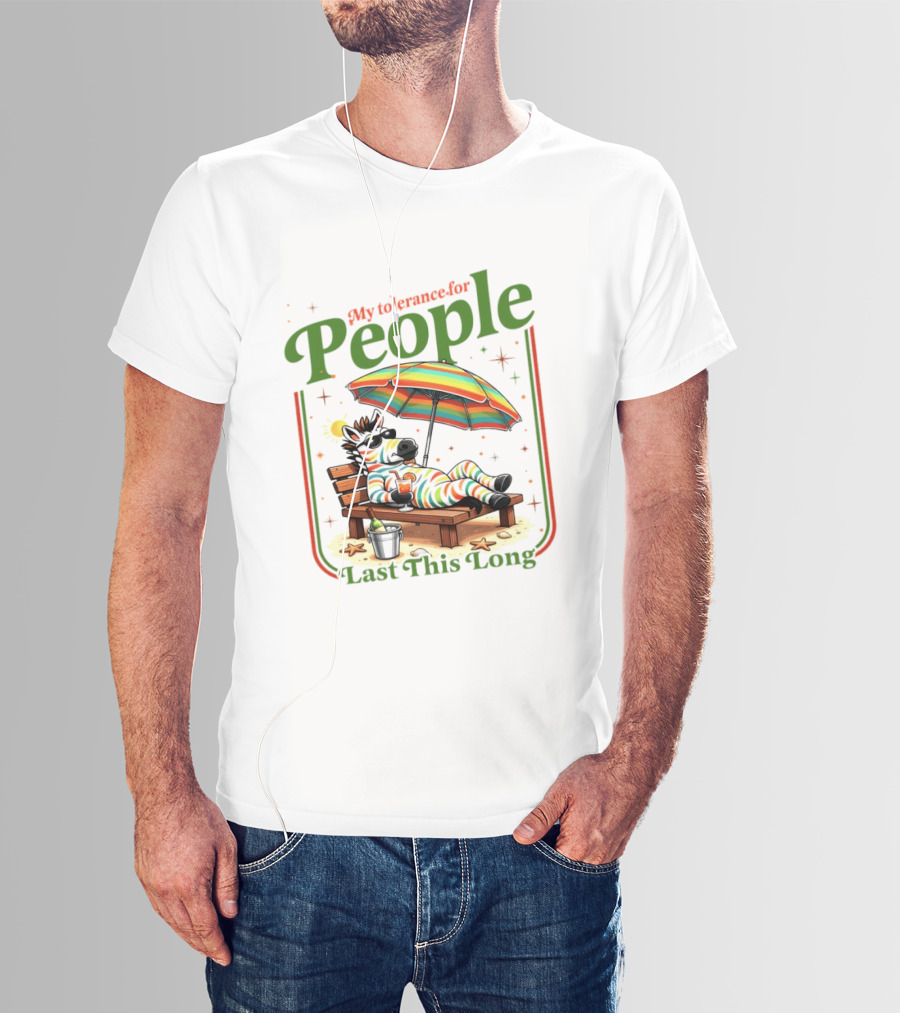 Zebra My Tolerance For People Star Sun Umbrella Relaxing Beach Scene T-Shirt