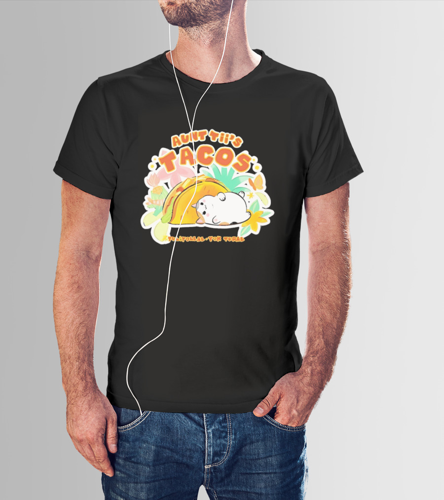 Aunt Tii's Tacos Cat Tulitollal Yok Tural Vibrant Fiesta Floral Burst T-Shirt