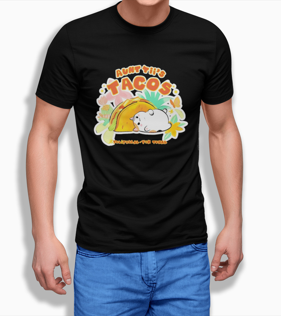 Aunt Tii's Tacos Cat Tulitollal Yok Tural Vibrant Fiesta Floral Burst T-Shirt