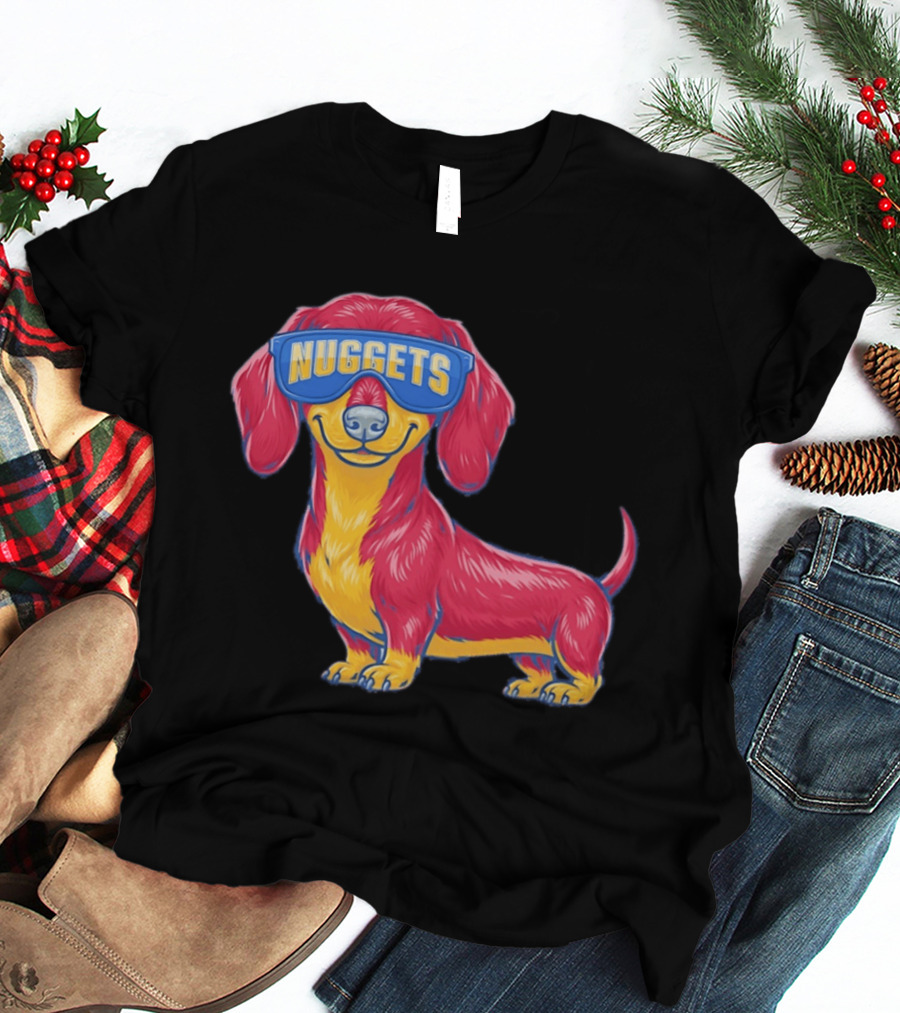 Denver Nuggets Dachshund Dog Wearing Oversized Glasses T-Shirt