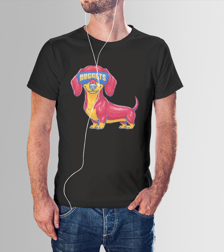 Denver Nuggets Dachshund Dog Wearing Oversized Glasses T-Shirt