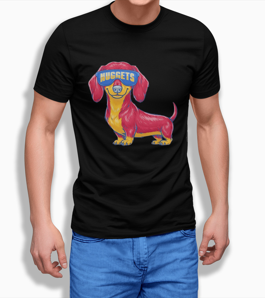Denver Nuggets Dachshund Dog Wearing Oversized Glasses T-Shirt