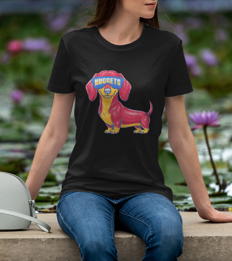 Denver Nuggets Dachshund Dog Wearing Oversized Glasses T-Shirt