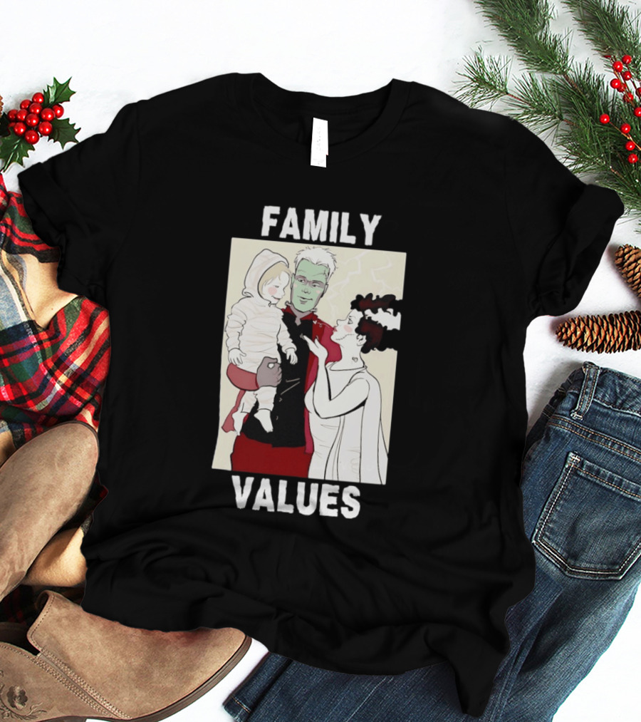 Frankenstein Bride Mummy Family Values Halloween T-Shirt