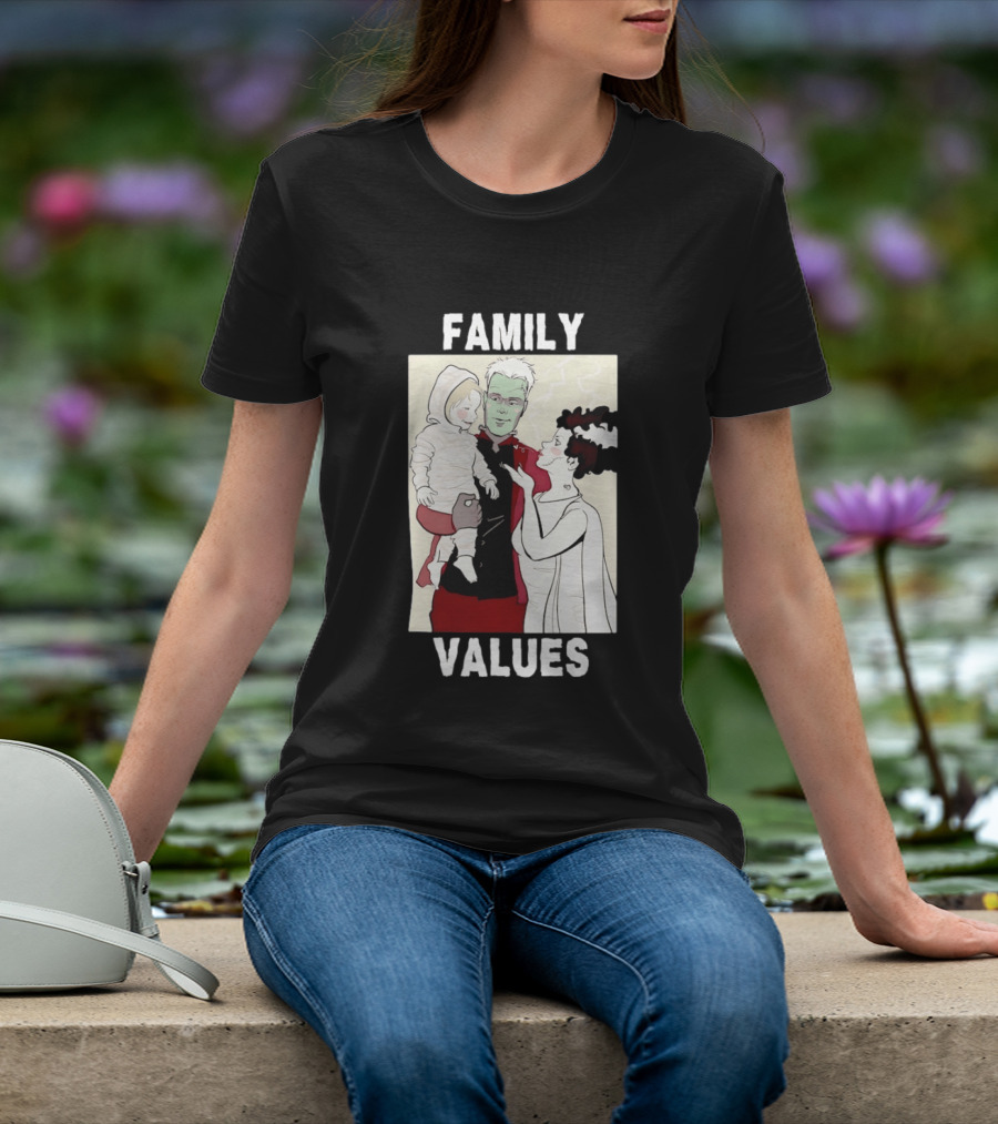 Frankenstein Bride Mummy Family Values Halloween T-Shirt