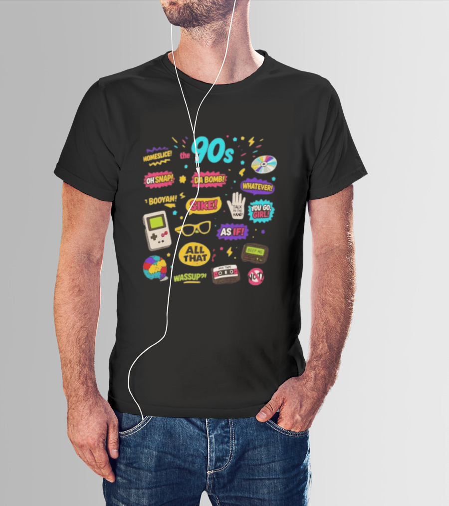 The 90s Nostalgia Oh Snap Homeskillet Da Bomb Booyah Sike Whatever You Go Girl As If All That Wazzup Talk To The Hand Retro Gaming Cassette CD Beeper T-Shirt