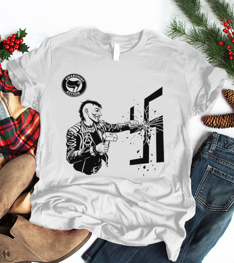 Anarchist Action Punk Destroying Swastika With Hammer T-Shirt